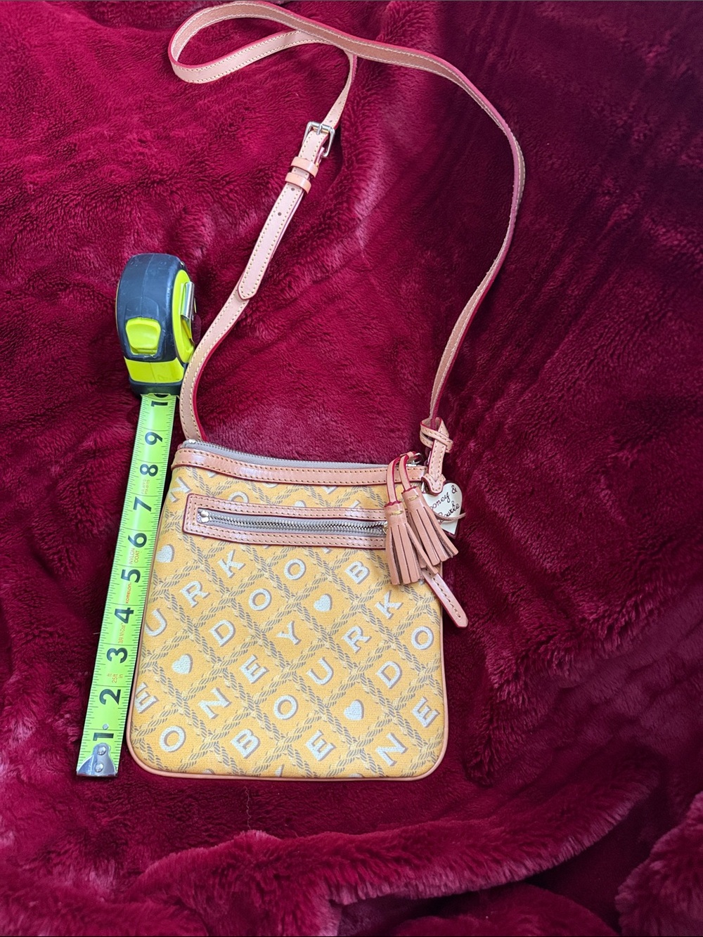 Vintage Dooney & Bourke Crossbody Shoulder Bag in Yellow with Pink Trim